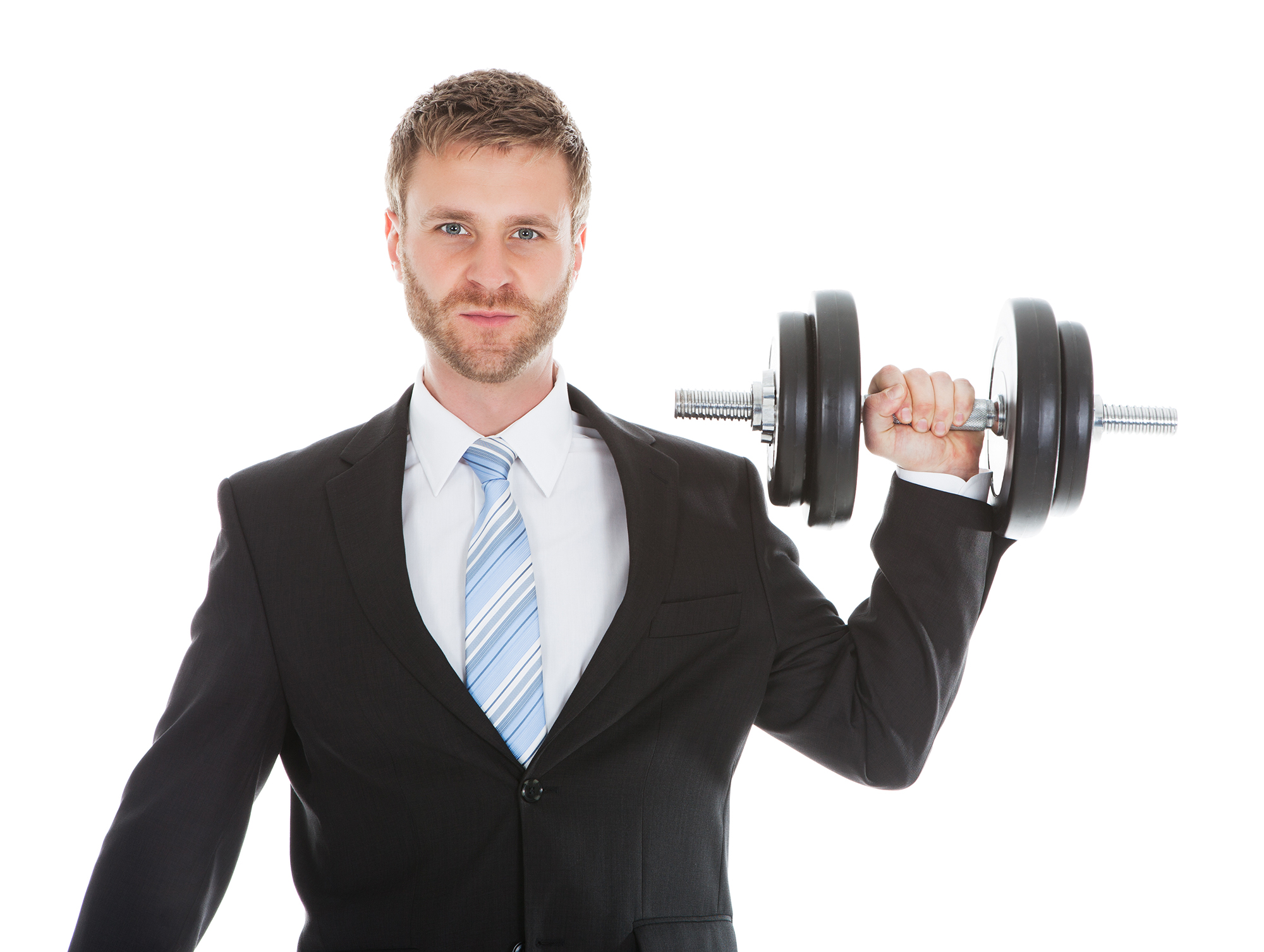 Business man lifting weights