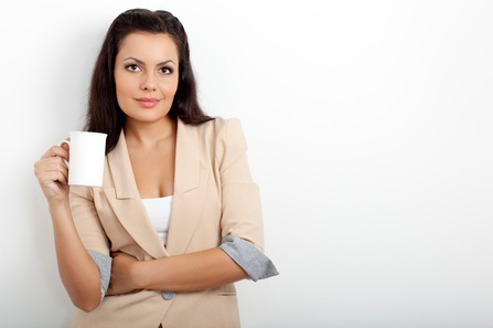 Woman holding a coffee cup