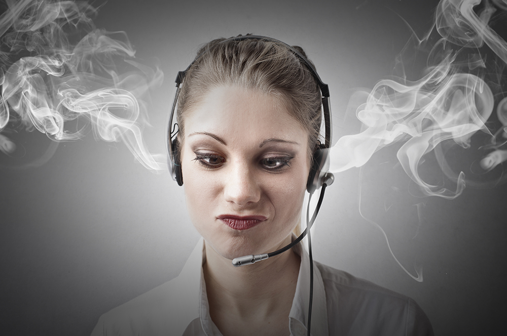Woman with headset and smoke in ears