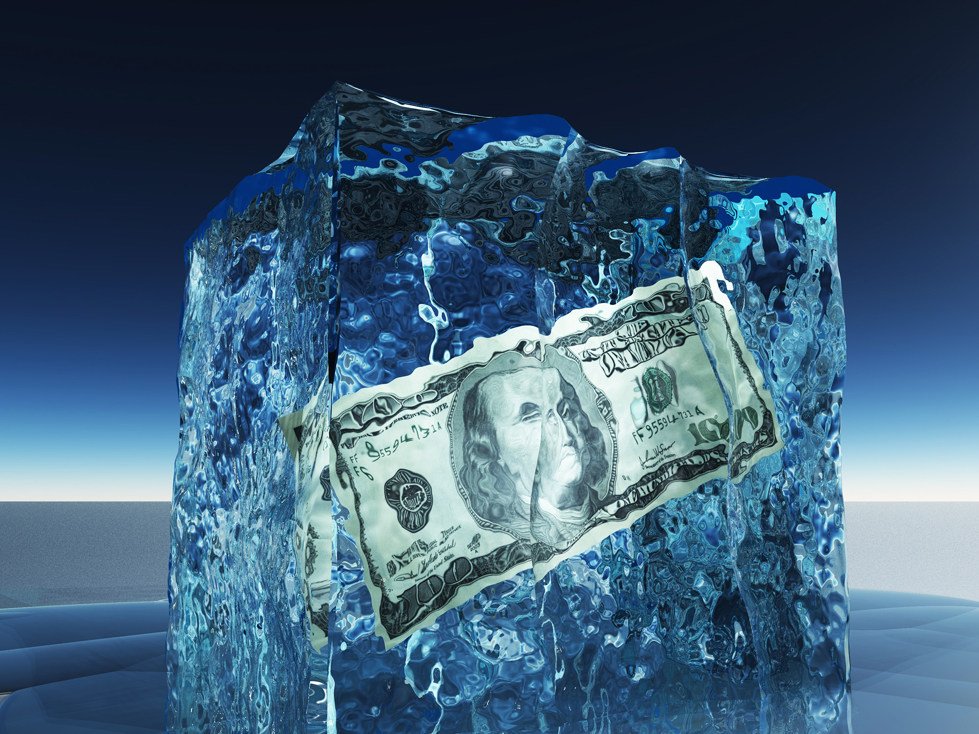 Money in block of ice
