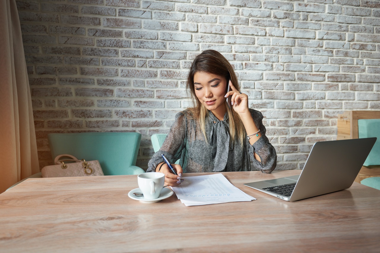 Woman on a virtual job interview